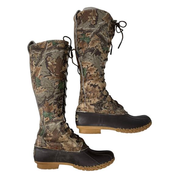 Vintage LL Bean Tall Leather Camouflage Duck Boots Womens Size 6.5 -7 Hunting - Picture 4 of 13